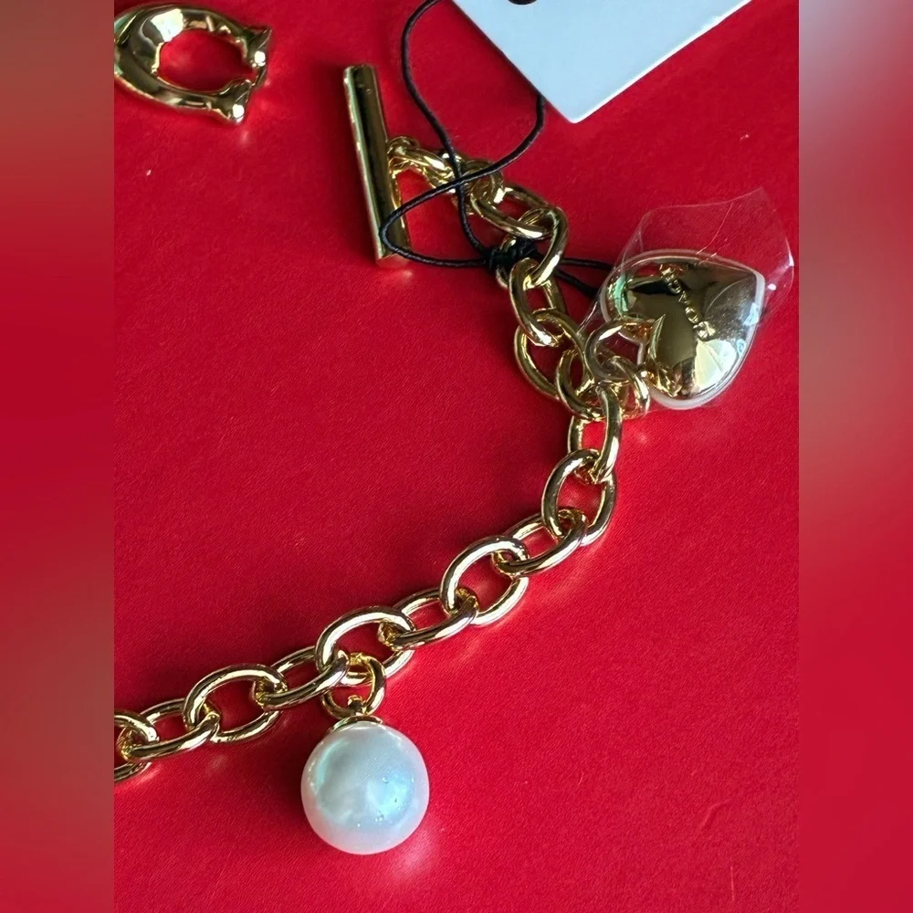 COACH Bracelet,Coach Gold and Gray Charm Bracelet
